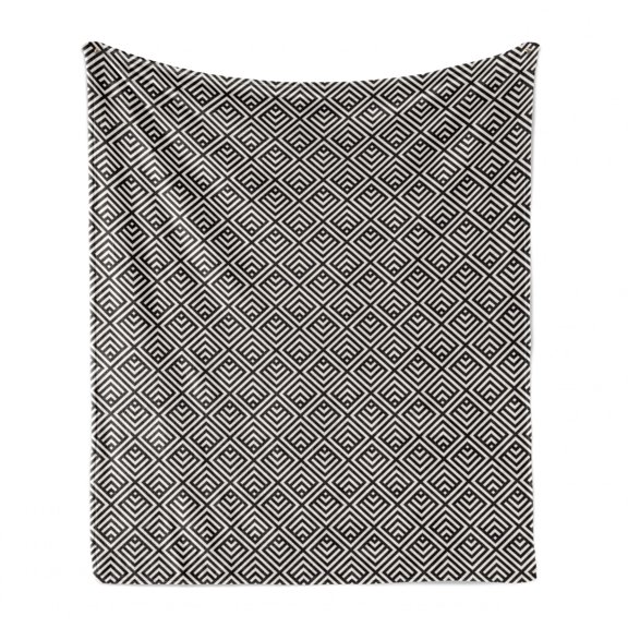 Lattice Soft Flannel Fleece Throw Blanket, Striped Pattern with Diagonal Squares and Zig Zag Triangles Geometry, Cozy Plush for Indoor and Outdoor Use, 70" x 90", Charcoal Grey Eggshell, by Ambesonne