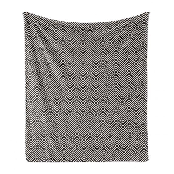 Lattice Soft Flannel Fleece Throw Blanket, Striped Pattern with Diagonal Squares and Zig Zag Triangles Geometry, Cozy Plush for Indoor and Outdoor Use, 70" x 90", Charcoal Grey Eggshell, by Ambesonne