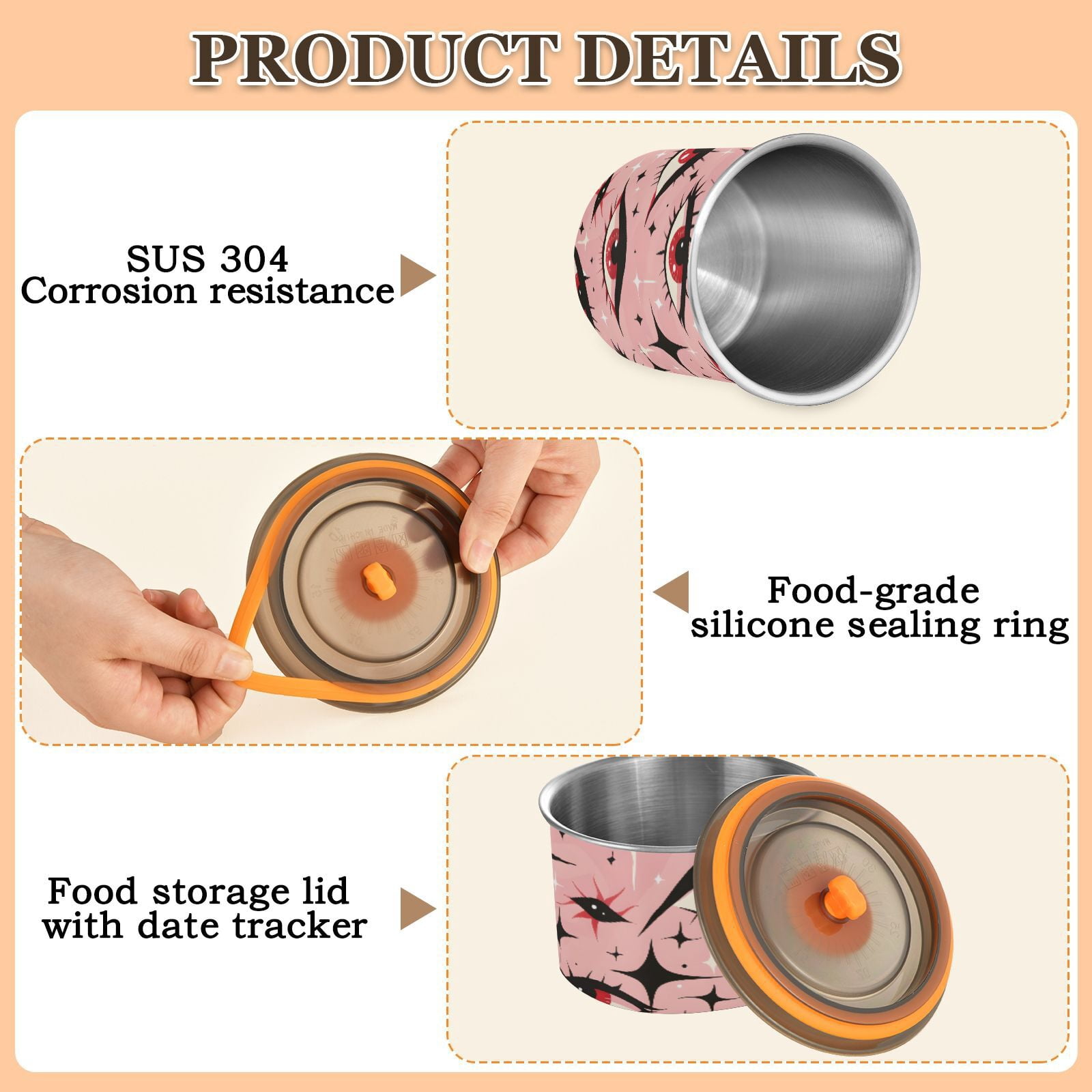 Halloween Eyes Witch Airtight Coffee Bean Canister 30oz Food Storage Containers with Lids For Gournd, Tea, Sugar, Flour, Rice, Cereal, Candy Cookie Jar