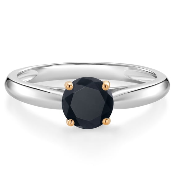 Gem Stone King 1.50 Ct Round Black Zirconia 10K White and Yellow Gold Solitaire Engagement Ring (Size 9)