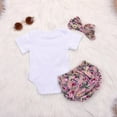 thumbnail image 1 of Infant Toddler Baby Girl Clothes Ruffle Romper Bodysuit Floral Short Pants Headband Outfits, 1 of 12