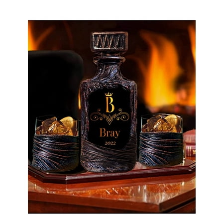 

Personalized Whiskey Monogrammed Decanter Set 5 ps + Gift Box. 9 Design Option Monogram. Liquor Gift for Home Bar (Custom Product)