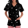 thumbnail image 3 of Tops for Women 2025 Cute Graphic Printed Short Sleeve V Neck Scrub Top Loose Fit Work Uniform Scrub Shirt Black 3XL, 3 of 3