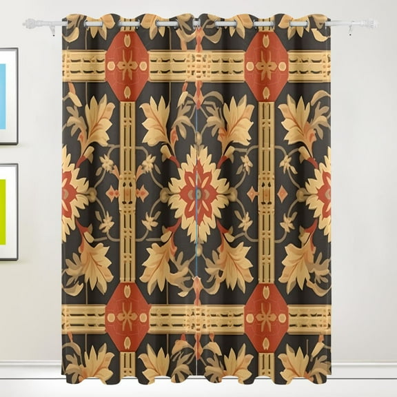 Pattern Tradditional Black Out Curtains 72 Inch Length Curtains for Sliding Glass Doors Bedroom Living Room 2 Pack