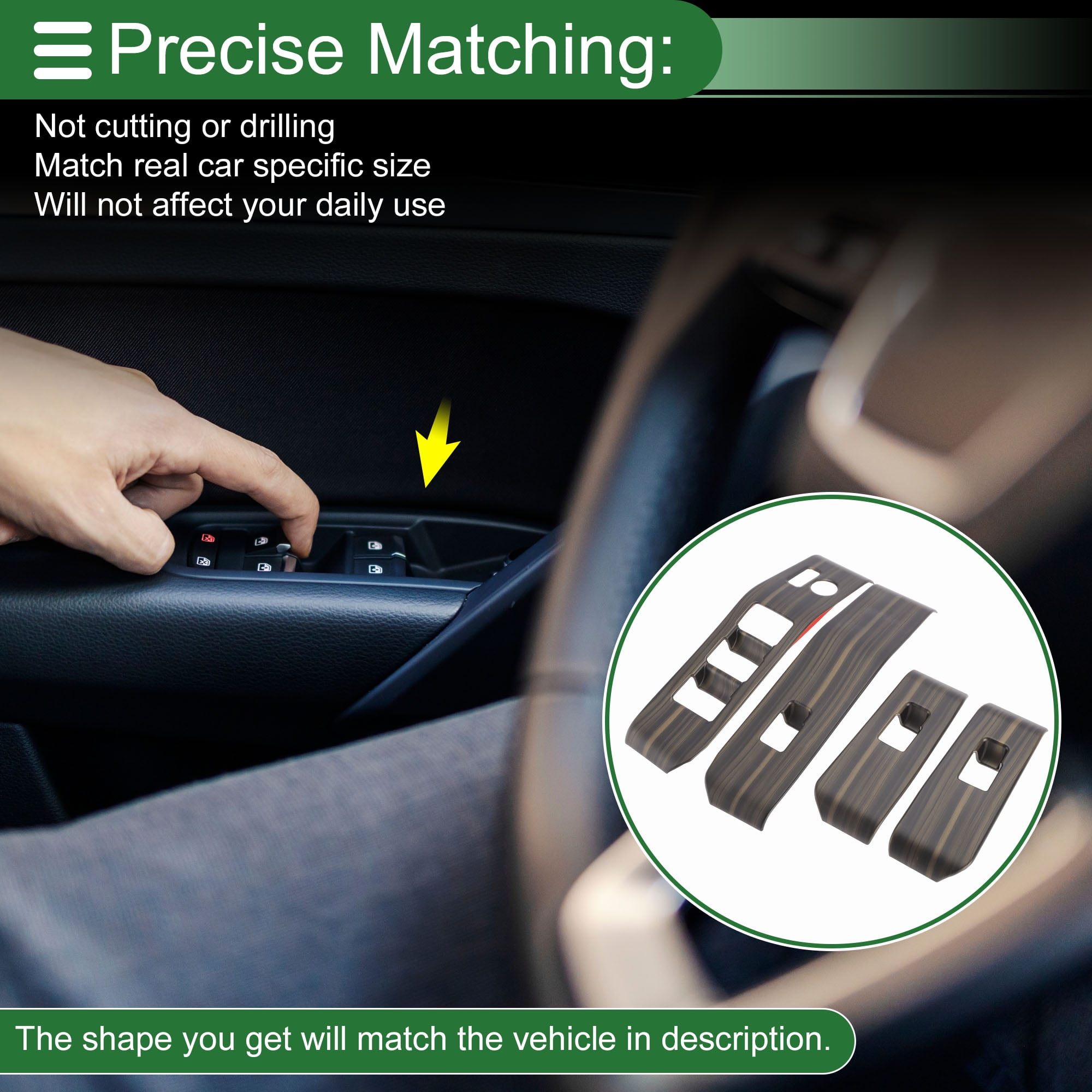 Unique Bargains Window Lift Switch Panel Trim Cover for Toyota Highlander 2020-2025 Front Rear Car Door Window Control Button Interior Accessories Peach Wood Grain