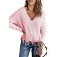 thumbnail image 1 of Chandail à Manches Longues à Blocs de Couleur Mode pour Femmes avec Franges Ajourées, 1 of 4