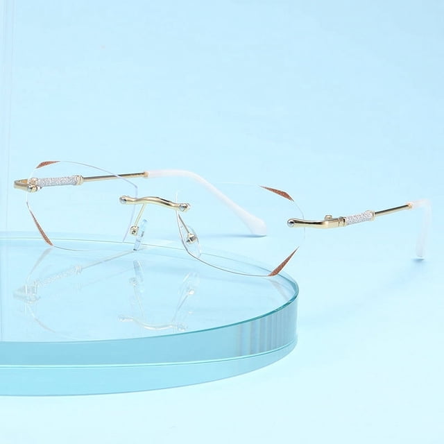 Gafas de presbicia anti luz azul sin marco con borde de diamante para damas, gafas planas, gafas de cerca terminadas, gafas mecedoras