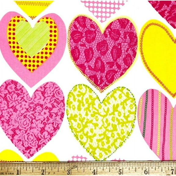 1/2 Yard - Pink & Magenta Hearts Striped on White Cotton Fabric (Great for Quilting, Sewing, Craft Projects, Throw Pillows & More) 1/2 Yard X 44" Wide