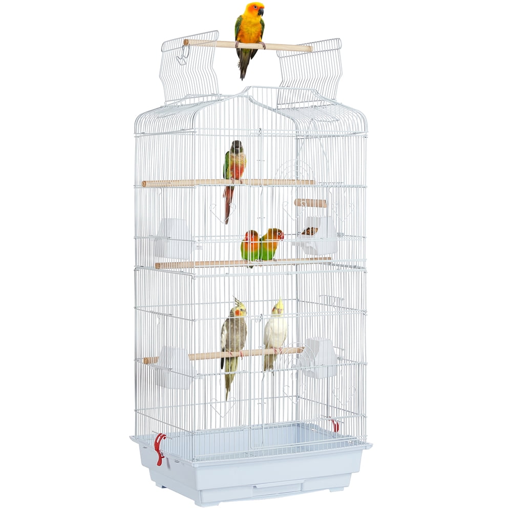 Renwick 41" Four Feeders Double-Door Metal Birdcage with Slide-Out Tray,White