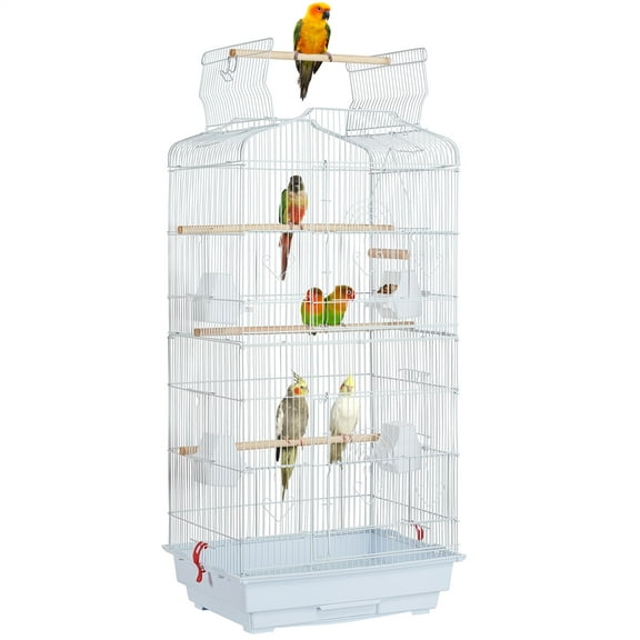 Renwick 41" Four Feeders Double-Door Metal Birdcage with Slide-Out Tray,White