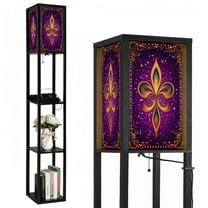 Floor Lamp with Shelves,Modern Dimmable Standing Lamp Custom Skateboard Grip Tape Fleur de lis Gold Corner Display Bookshelf Lamp with 2 USB & 1 Power Outlet for Living Room & Bedroom