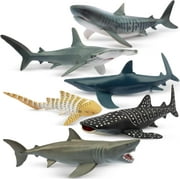 6PCS 5-6" L Realistic Shark Bath Toy Figurines, Plastic Ocean Sea Animals Figures Set Includes Great White Shark Cake Toppers Christmas Birthday Gift for Kids Toddlers