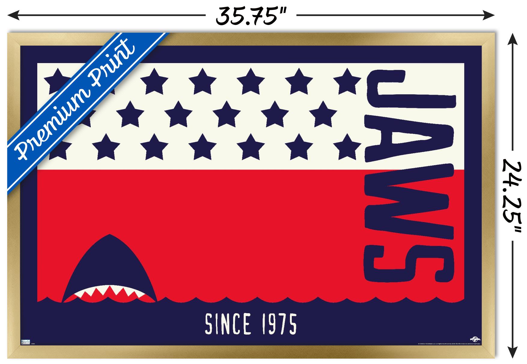 Jaws - Stars and Stripes Wall Poster, 22.375" x 34", Framed