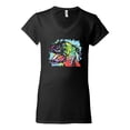 thumbnail image 2 of Cute Rainbow Neon Doberman Dog Lover Women's Standard V-Neck Tee, Black, Small, 2 of 3