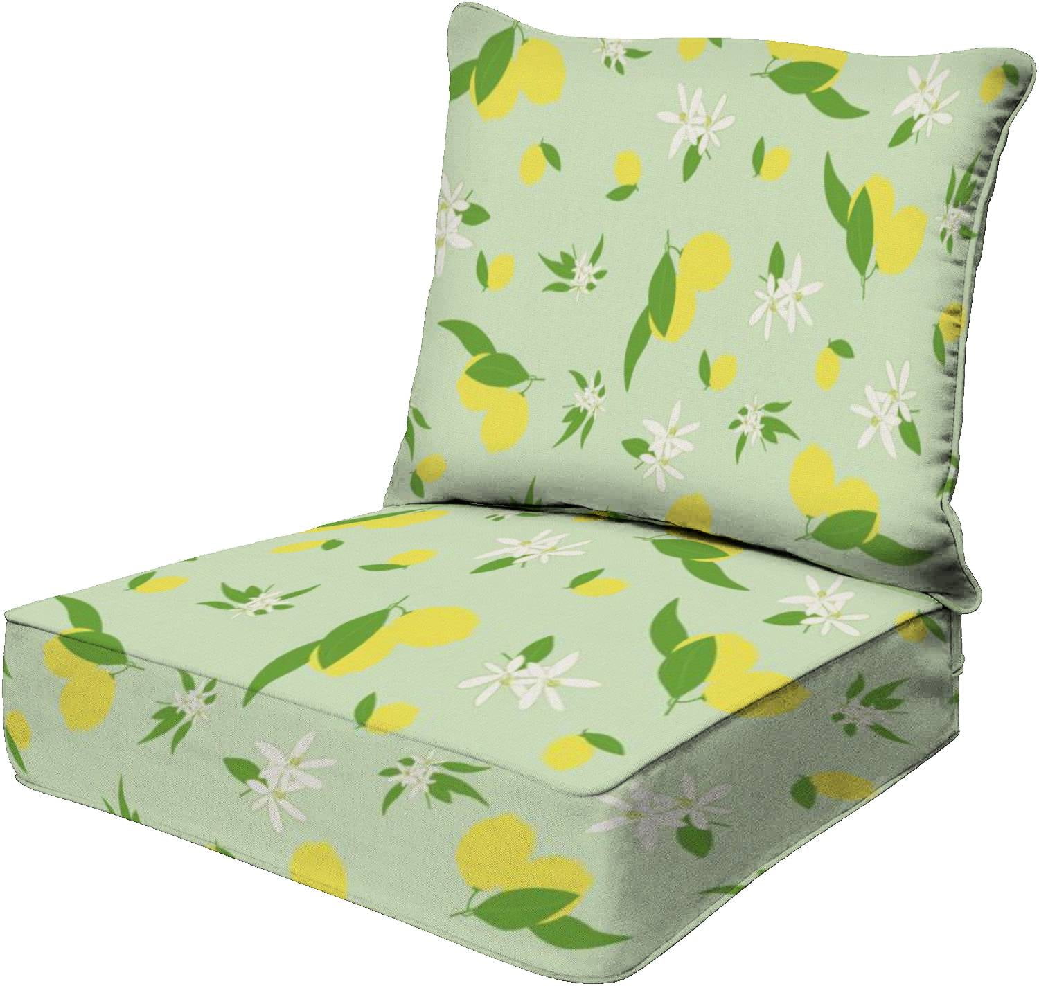 Hiufochk 25" x 25" Lemons fruit green fruits leaves blossoms seamless