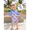 thumbnail image 5 of BemeyourBBs Toddler Baby Boy 4th of July One Piece Swimsuit with Sun Hat Newborn Infant Boy Bathing Suit Long Sleeve Rash Guard Patriotic Independent Day Swimwear Flag Print Zipper Summer Beachwear, 5 of 9