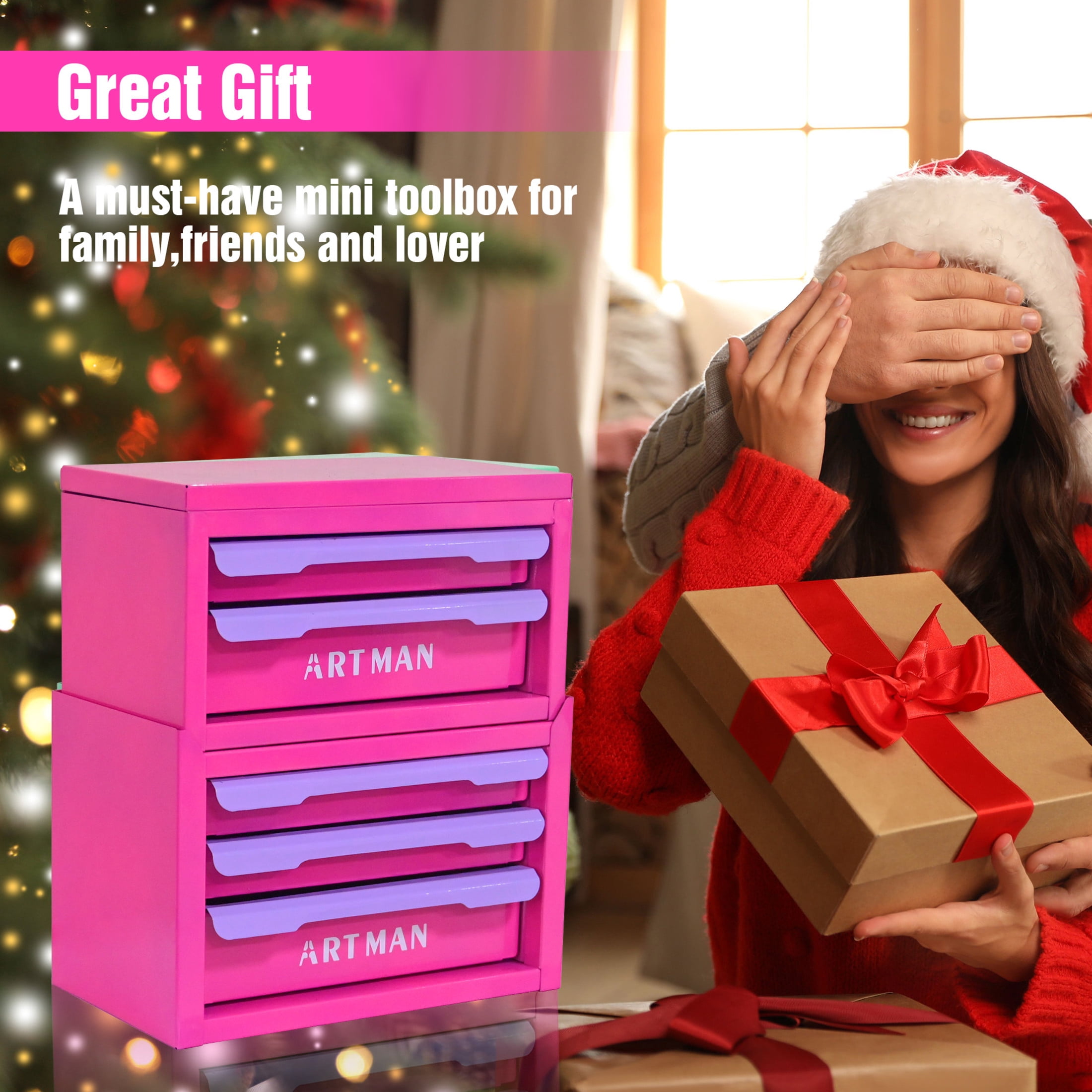 Noble House Carola Drawer-Style Desktop Storage Box, 5-Tier Stackable Steel Organizer Rack, Rose Red & Purple