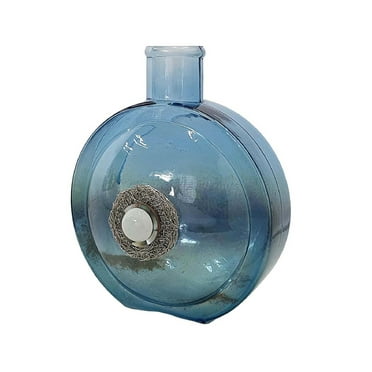 A&B Home Eliana Glass Vase with Iron and Stone Motif - 7"W x 5"L x 8.5"H - Blue/Nickel