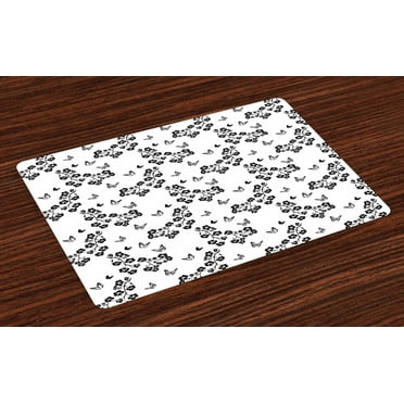 Ambesonne Butterfly Place Mats Set of 4, Japanese Monochrome, Standard Size, Black White