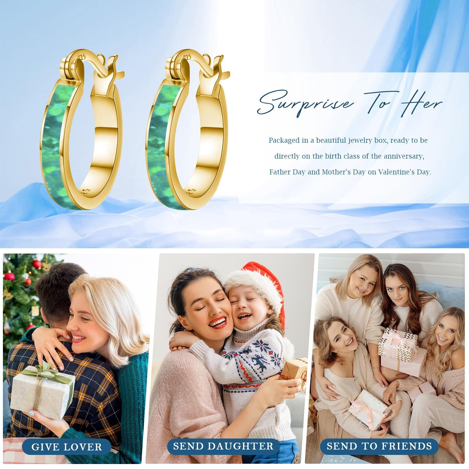 Coachuhhar Opal Hoop Earrings for Women 925 Sterling Silver Hypoallergenic Huggie Earrings Tiny Cartilage Earrings Mini Hoops Earrings Small Earrings Opal Jewelry for Mother's Day