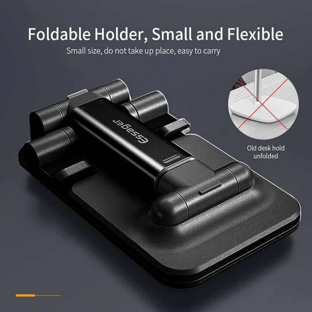 Essager Support de Téléphone de Bureau Hauteur Angle Réglable Téléphone Rétractable Support de Téléphone Ajustable; Support Rétractable Pliable, Noir