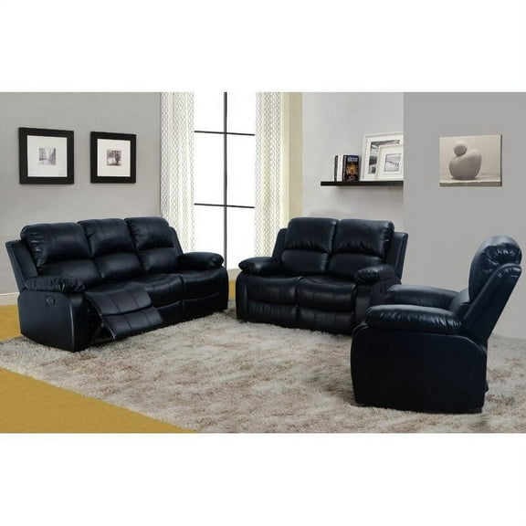 PonLiving Furniture Faucher Reclining 3 Piece Living Room Set / Upholstery: Black Faucher Reclining 3 Piece Living Room Set / Upholstery: Black