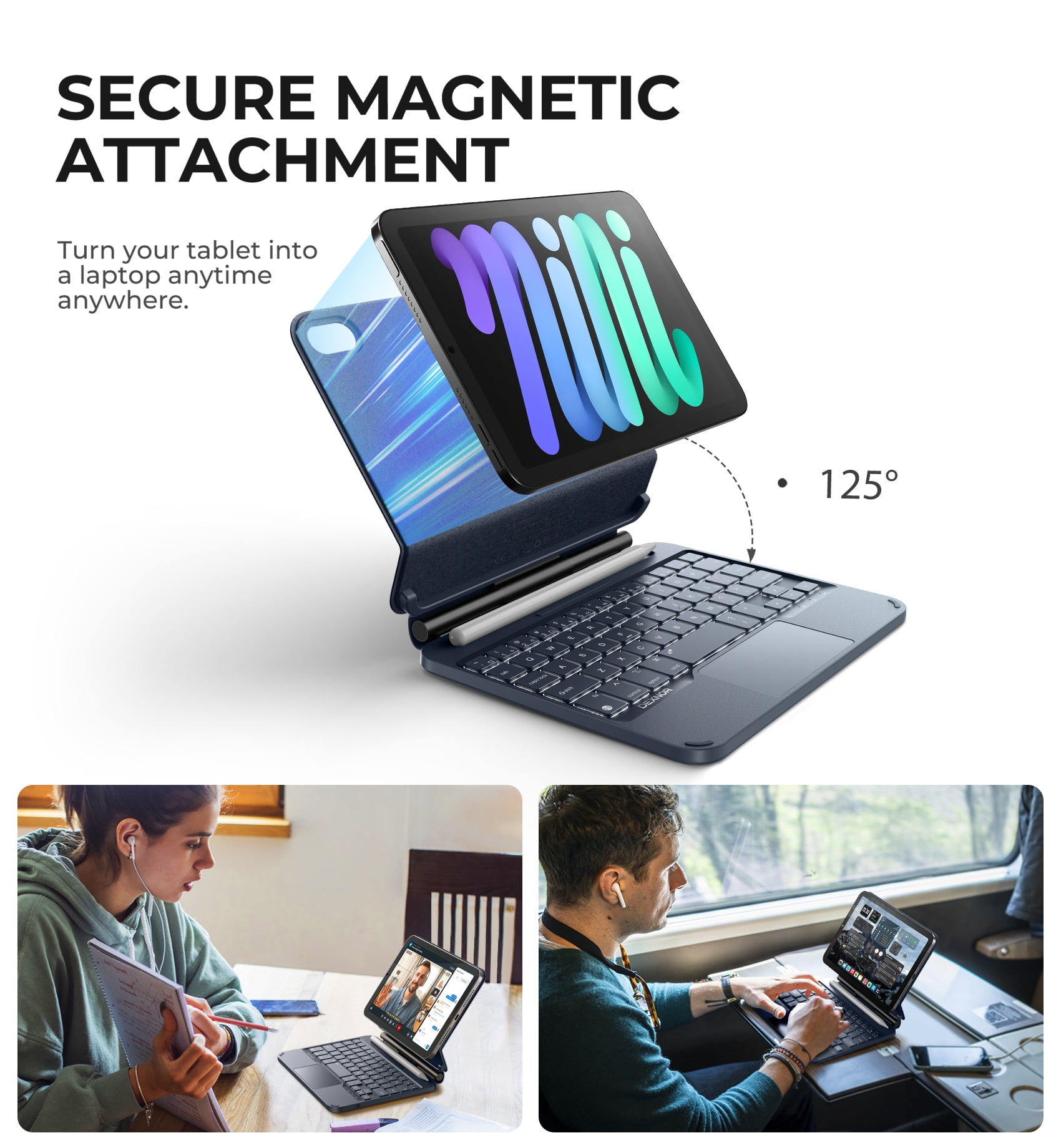 Dexnor for iPad mini 7 (A17 Pro)/Mini 6 Case with Keyboard, Magnetic Floating Cantilever Stand with Trackpad Pencil Holder Backlit Keyboard Case for iPad mini 7th(2024)/6th (2021) Generation, Blue