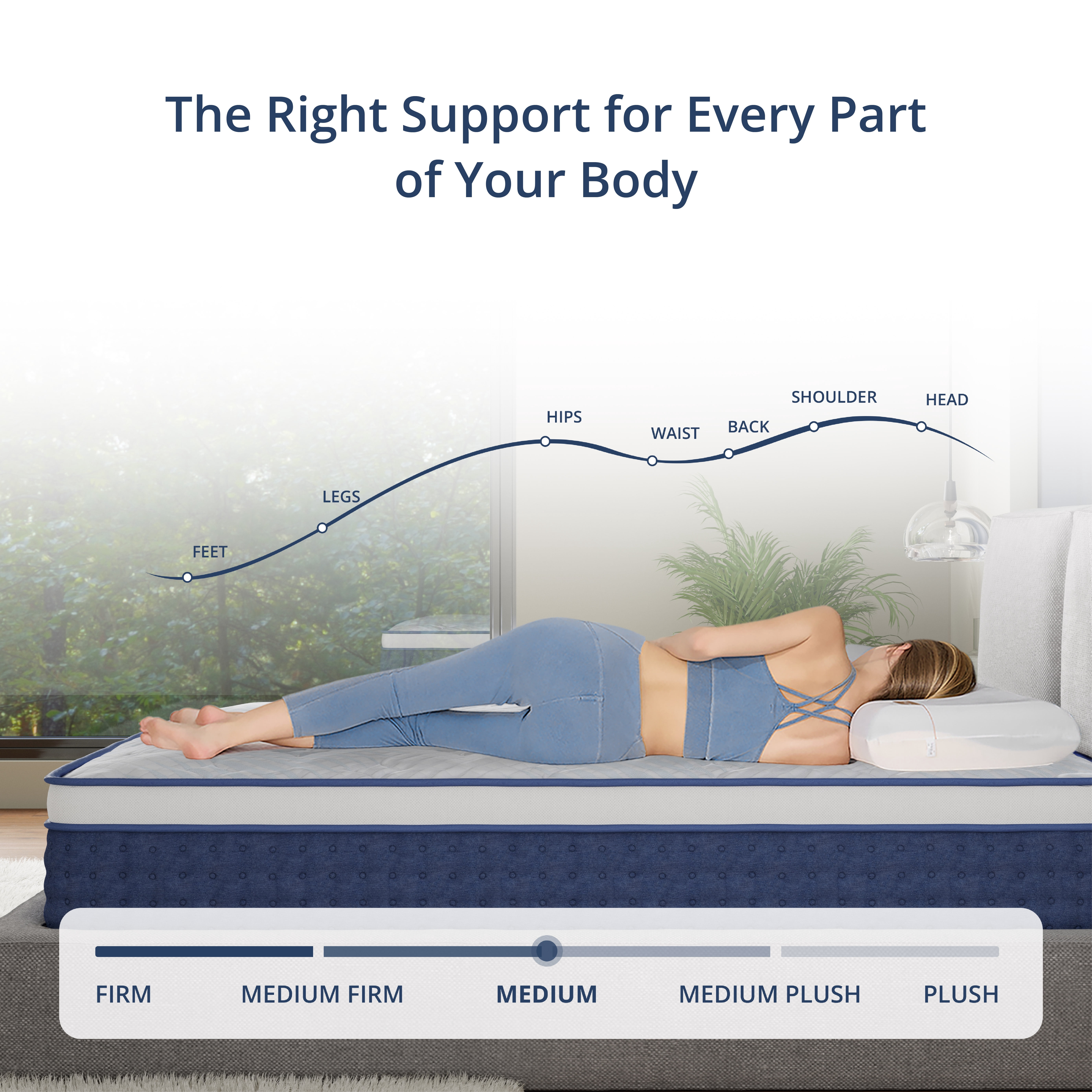 EGOHOME StarryRest Queen Mattress, 14" Hybrid Mattress in a Box, Medium, Blue