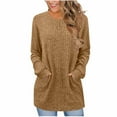 thumbnail image 2 of Otntypg Tunic Sweaters for Women Fashion Long Sleeve Crewneck Ribbed Knit Pullover Sweater Tops Loose Fit Casual Dressy Blouses with Pockets Khaki L, 2 of 6
