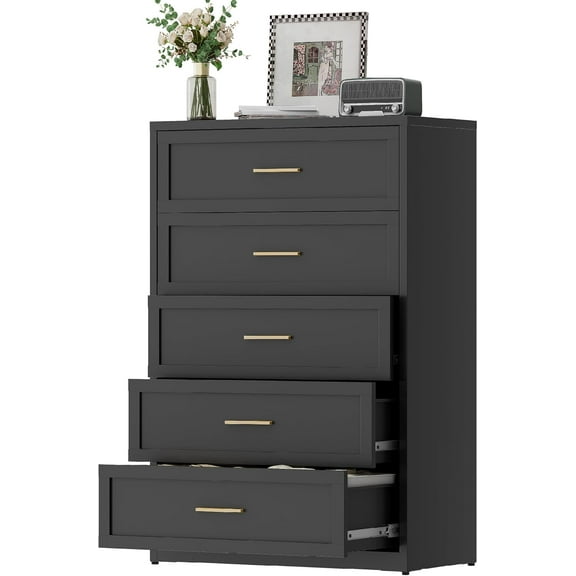 5 Drawer Metal Dresser, Heavy Duty Steel Storage Dresser with Smooth Glide Drawers,Anti-Tip Safety Metal Chest of Drawers for Entryway, Bedroom, Modern  Style,Black
