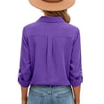 thumbnail image 4 of Dazajoo Women Button Down Blouses Long Sleeve Lapel Collar Shirts Casual Solid Color Classic Tees,Purple,L, 4 of 7