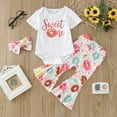 thumbnail image 2 of TAIAOJING Toddler Girls Summer Short Sleeve Letter Prints Romper Pants Headbands 3PCS Outfits Clothes Set, 2 of 7