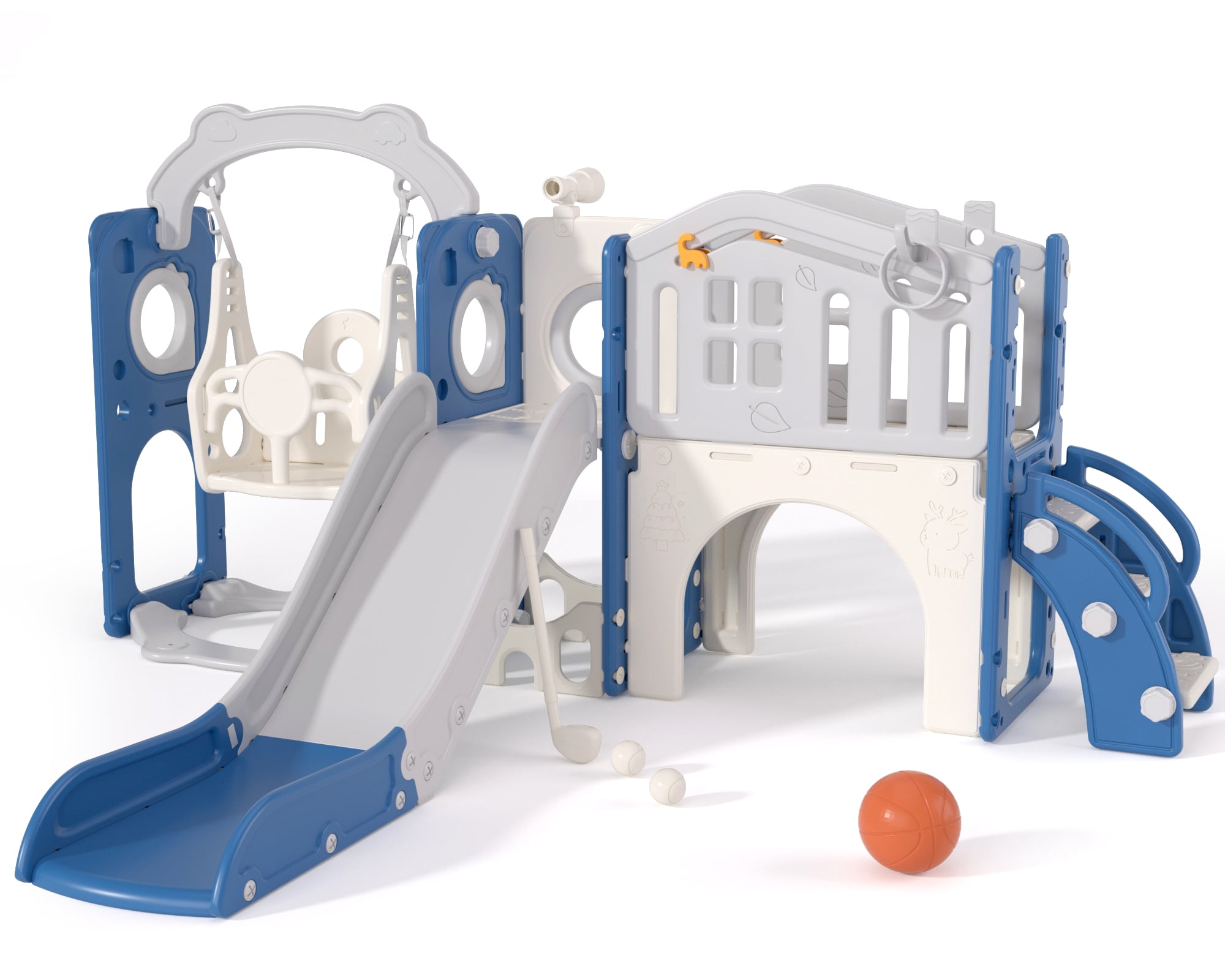 XJD 11 in 1 Toddler Slide and Swing Set - Baby Slide for Toddlers 1-3, Indoor Outdoor Toddler Playset Playground, Blue & Gray