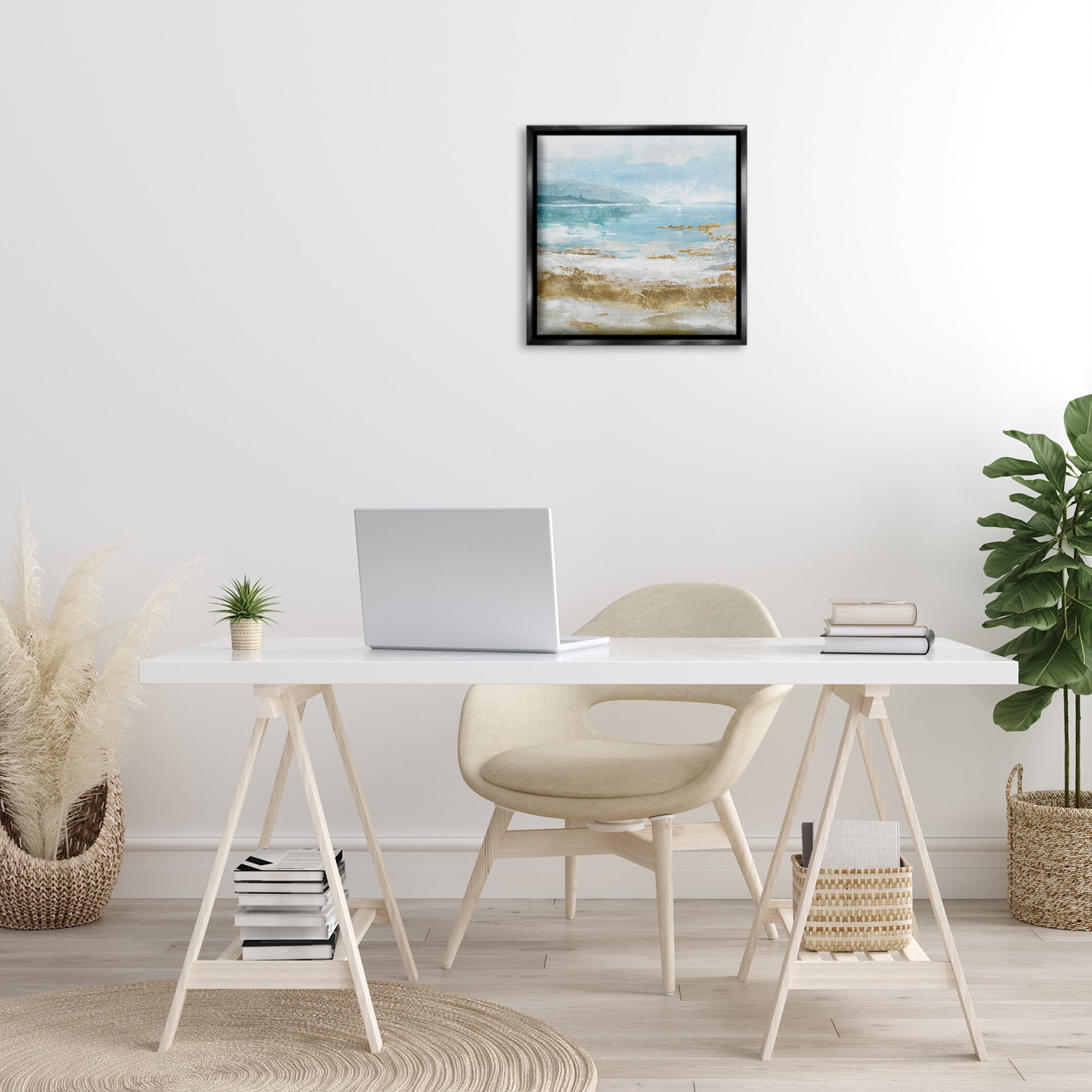 Stupell Industries Distressed Beach Landscape Coastal Painting Black Floater Framed Canvas Art Print Wall Art, 18 x 18