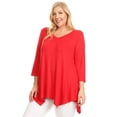 thumbnail image 3 of Women's Plus size Knit Tunic Tops Asymmetrical 3/4 Sleeve V-Neck Flowy Blouse, 3 of 5