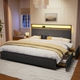 thumbnail image 1 of GUNAITO King Bed Frame with 2 Storage Drawers, Platform Bed with Headboard, Velvet Upholstered Bed Frame with LED Lights & Charging Station, Dark Grey, 1 of 4