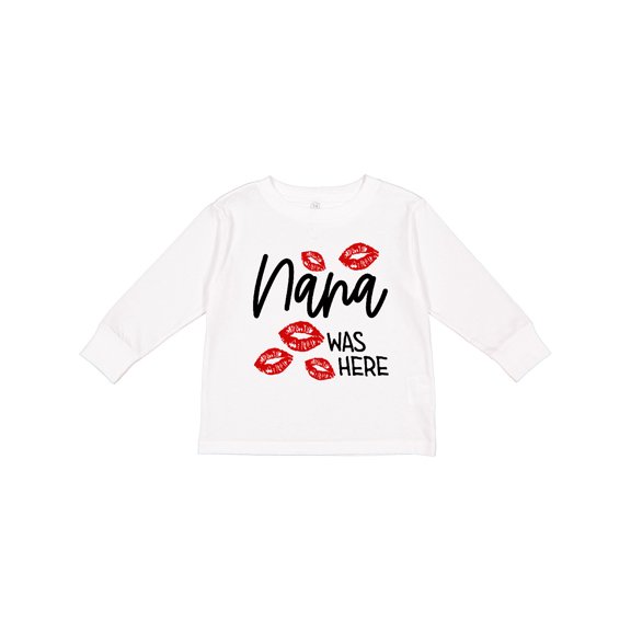 Inktastic Nana Was Here Red Kisses Boys or Girls Long Sleeve Toddler T-Shirt