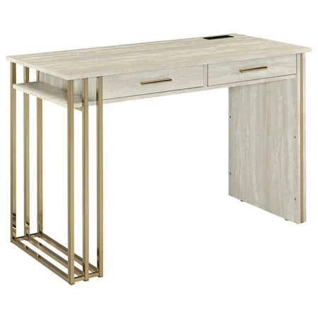 UPC: 0192551661899 | Writing Desk with 2 Drawers and Built in USB Port  Oak White and Gold- Saltoro Sherpi
