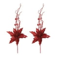 thumbnail image 2 of Lilgiuy 2Pcs Christmas Glitter Artificial Poinsettia Flowers Picks and Leaves Sprays Branches Ornament Xmas Floral Picks Stems for Christmas Tree Vase Wreath Garland Decor (Red), 2 of 5