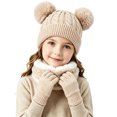 thumbnail image 5 of 3 Pcs Kids Winter Beanie Hat Scarf Gloves Set Boys Girls Knit Thick Warm Fleece Lined Sets for Outdoor Play Ski Wear Khaki 2-10 Years, 5 of 5