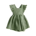 thumbnail image 1 of Coerni Robe en Coton et Lin à Manches Flottantes pour Filles Tout-Petits Col Carré Bébé Mignonne Dos Nu Robe Unie Été Ligne A Décontractée, 1 of 5