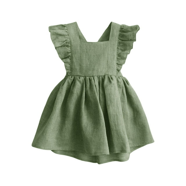 Coerni Robe en Coton et Lin à Manches Flottantes pour Filles Tout-Petits Col Carré Bébé Mignonne Dos Nu Robe Unie Été Ligne A Décontractée