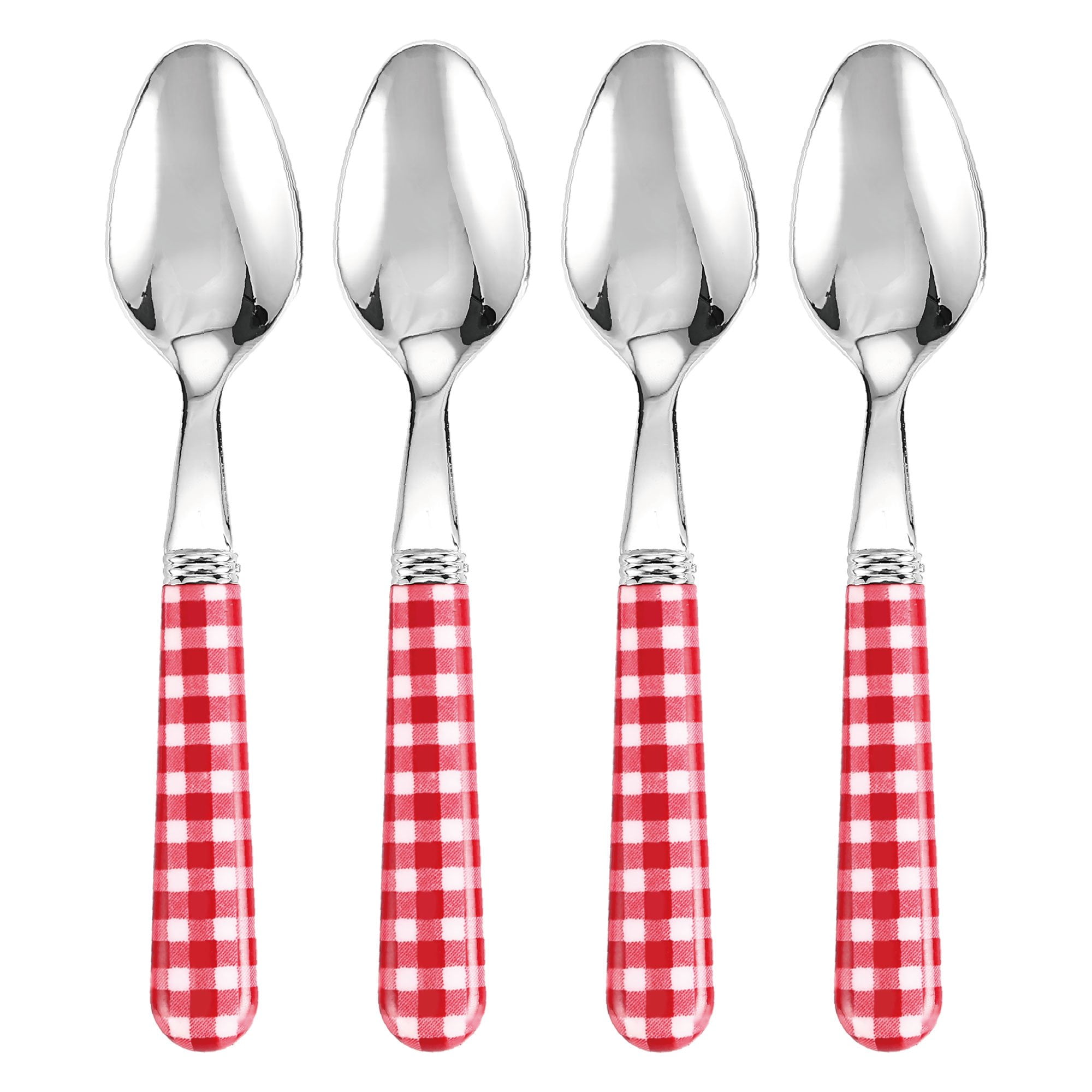 Bar for Everyday Use Party Xmas and Valentines day Wedding Gourmet Art 4-Piece Red Check Stainless Steel Demitasse Spoon Set with Nylon Handle Cheese Lover Holiday