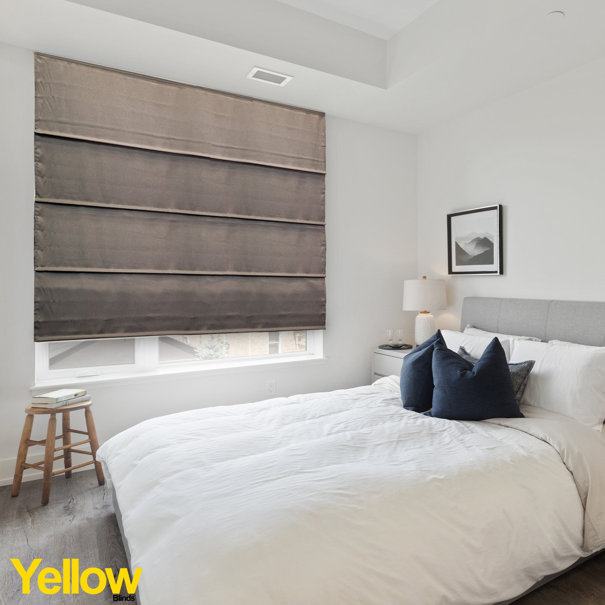Yellow Blinds Cordless Light Filtering Roman Shade, Riverside Dark Elm - 48"W X 72"H