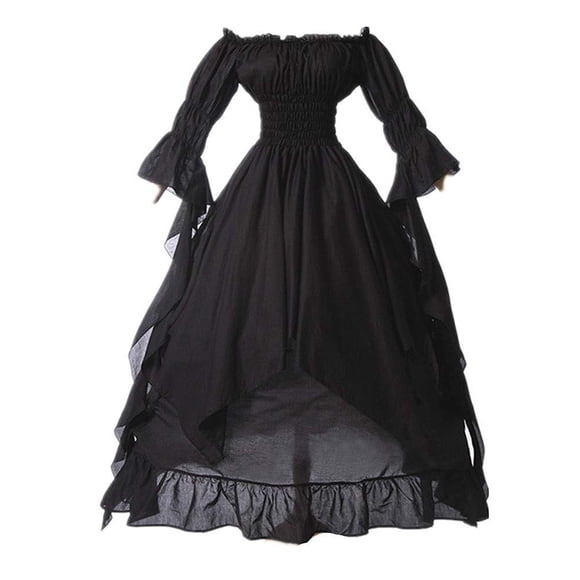 Robes Noires pour Femmes Couleur Unie Manches Longues Bouffantes Robe en Dentelle Grande Taille Encolure Carrée Coupe Ajustée Vintage Cocktail Formelle Robe de Bal Maxi Rétro Élégante Blouse Ligne A Plissée Ourlet Droit Robe,TTG