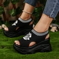 thumbnail image 3 of Womens Platform Wedge Sandals Floral Print Knit Mesh Open Toe Athletic Walking Shoes Casual Slip on Summer Sneakers Black Size 8, 3 of 6