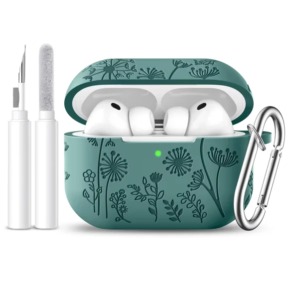 Comvin Compatible with AirPods Pro 3 Case Cover with Cleaner Kit, Cute Flower Engraved Silicone Protective Case for Apple Airpods Pro 3rd Generation (2025)