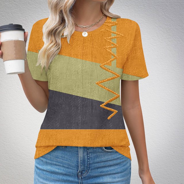 Fiudx Ofertas y Liquidaciones Top de Primavera/Verano de Manga Corta Informal de Moda con Cuello Redondo para Mujer