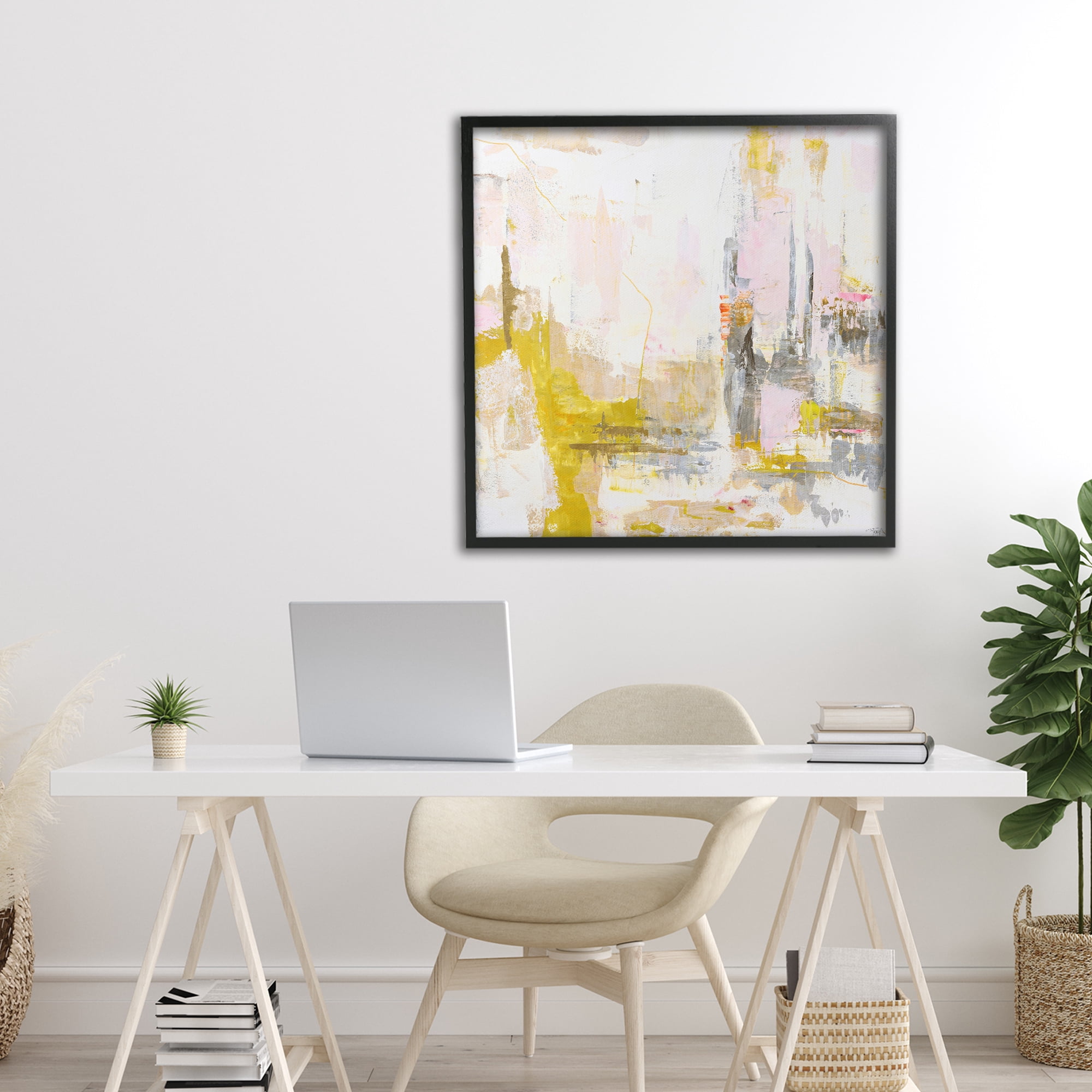 Stupell Industries New Age Yellow Abstract Black Framed Giclee Art, design by Design Fabrikken