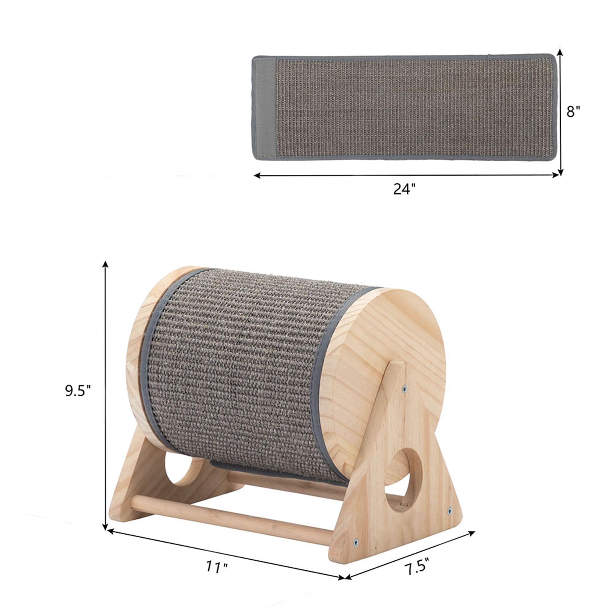 Pefilos 10" Cat Scratching Post with Sisal Wheel, Cats Scratcher Toy Interactive Wood Durable Scratch for Indoor Kitties, Beige